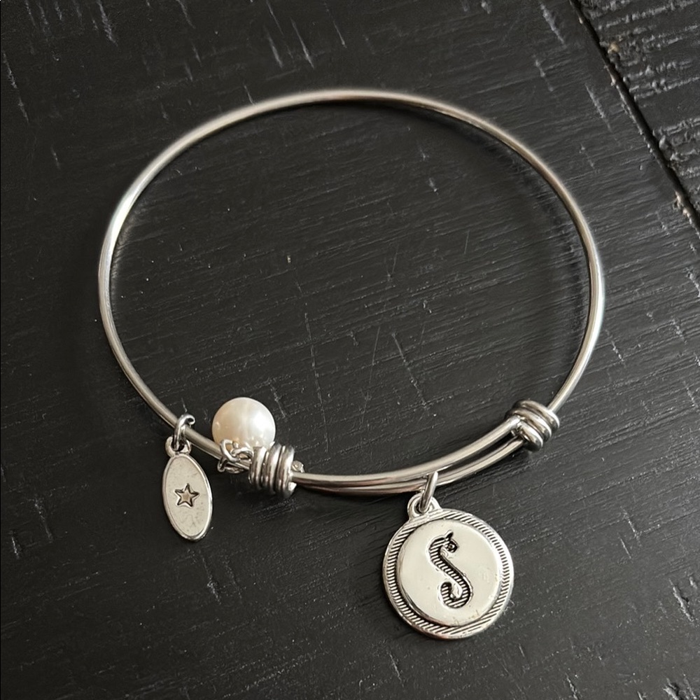 Unwritten Silver Charm Bracelet with Letter S Initial Pendant Adjustable